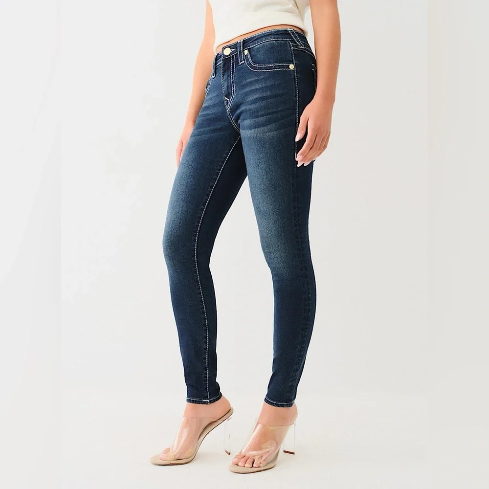True religion Jennie Big T Mid Rise Curvy Skinny Jean flap pockets Y2K - Picture 3 of 15